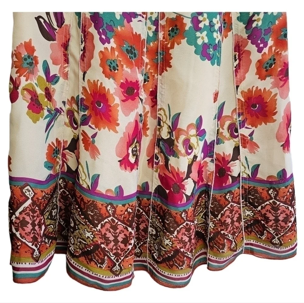 Boho floral multicolored over cream a-line tiered midi skirt